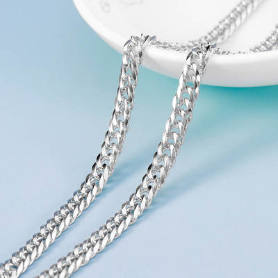 S925 Silver Necklace Denim Verbial Chain Aggressive Personality Trendy Men's and Women's Thick Long Silver Chain Korean Fashion