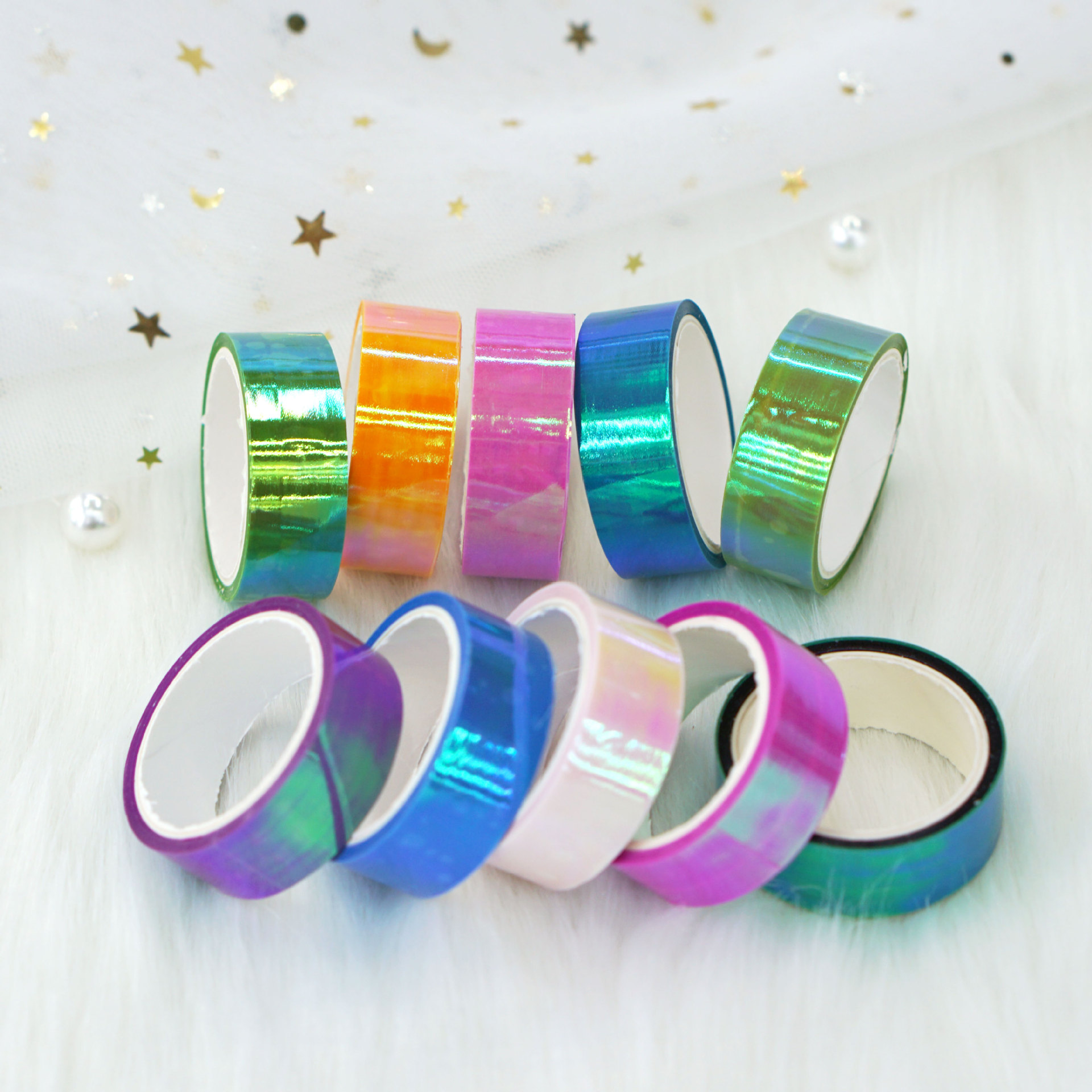 10 rolls of iridescent iris laser film tape gradient mermaid Ji cool hand account DIY decoration PE3 meter sticker wholesale