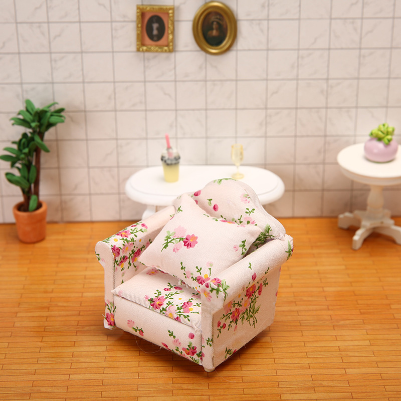 1:12人形屋dollhouseミニ家具ob11モデルピンク布小さな砕花リビングソファーセット|undefined