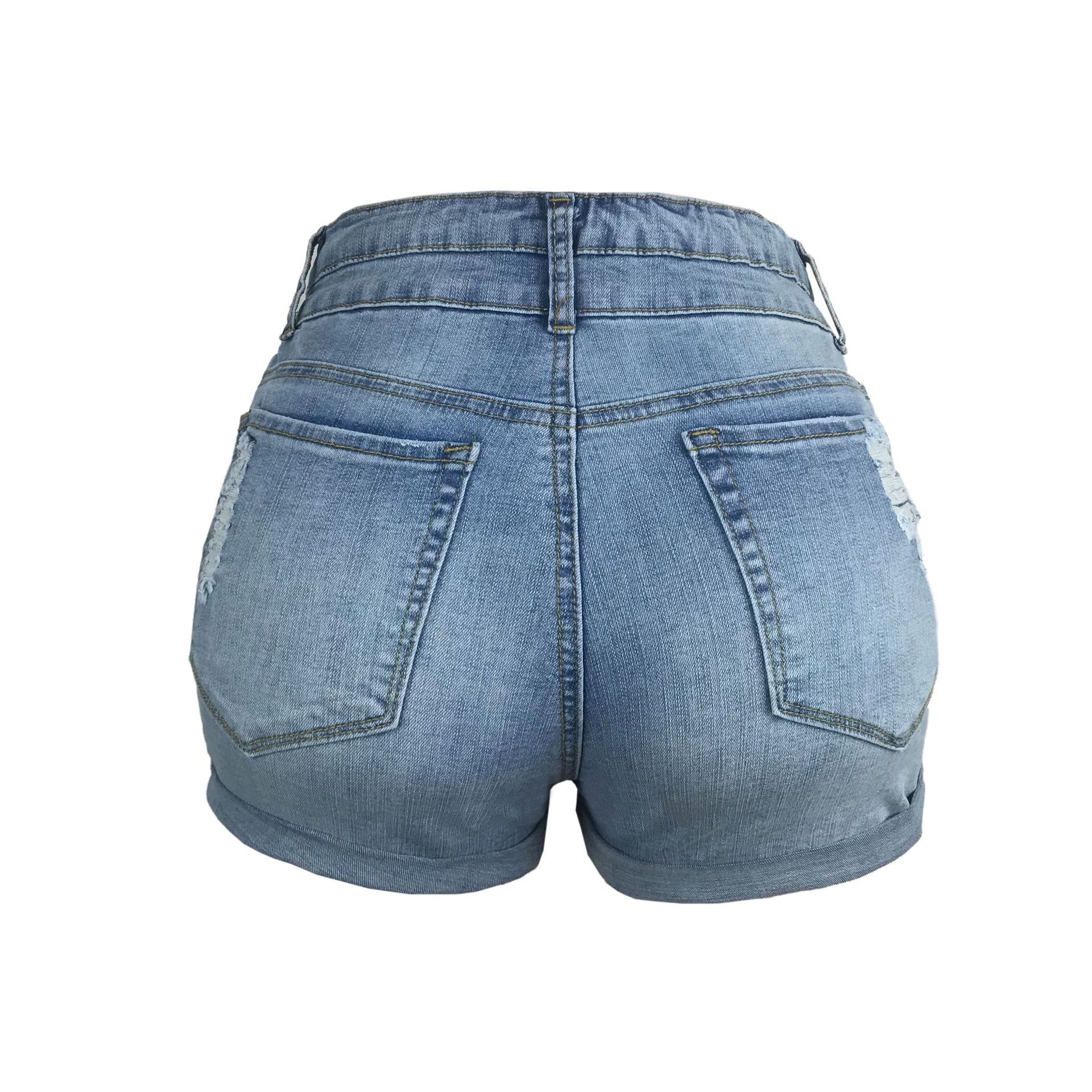Cross-border foreign trade wish Amazon European and American trend ripped edge elastic high waist denim shorts women's hot pants