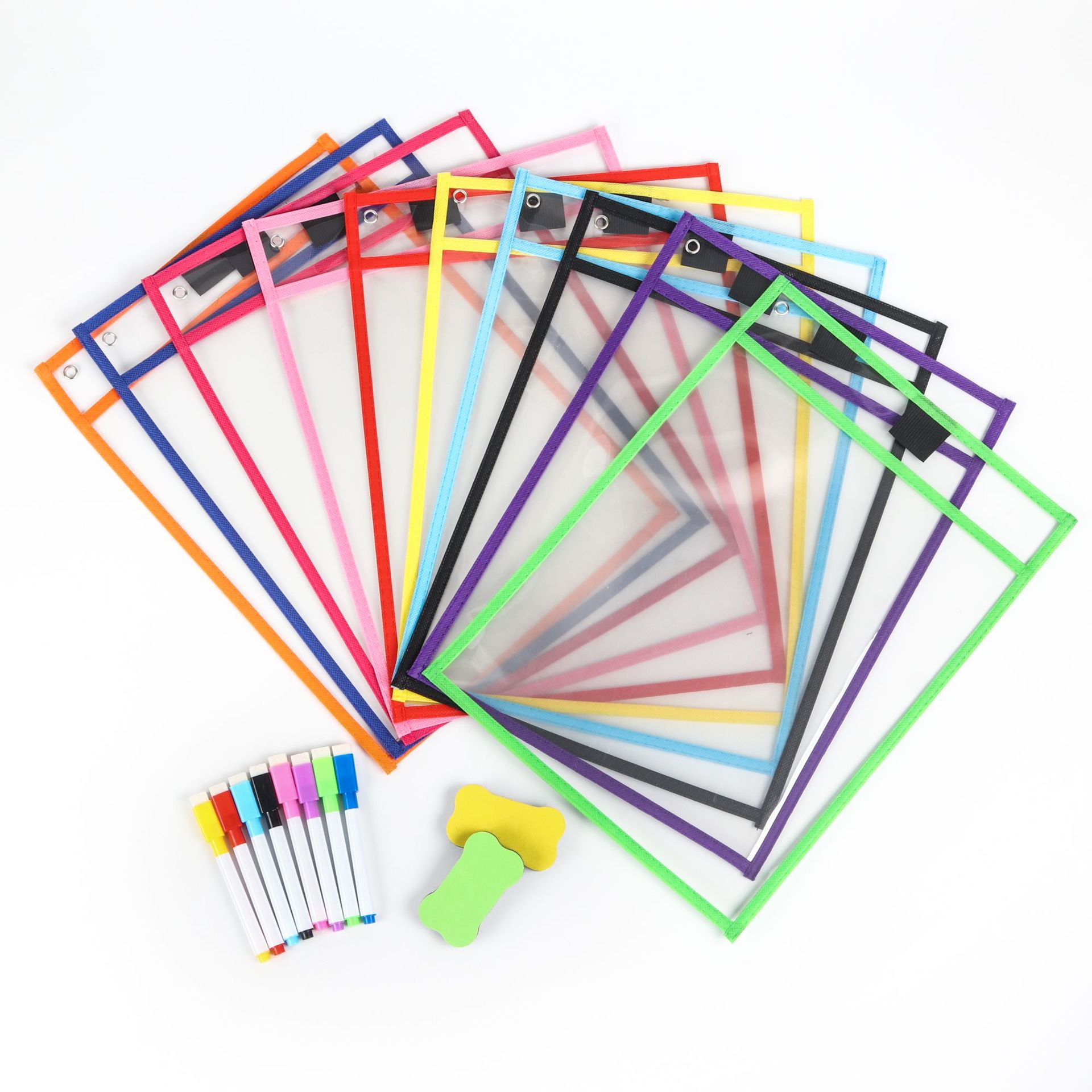 Wholesale spot PET erasable file bag colorful PVC double needle car sewing dry erase bag A4 transparent tutorial file bag