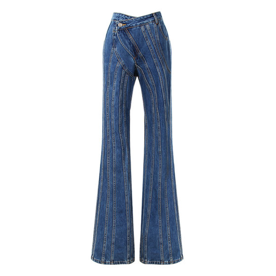 Niche Designer Pants 2023 Asymmetrical Slant Waist Placket Multi-line Split Stitching Structure Cut Jeans