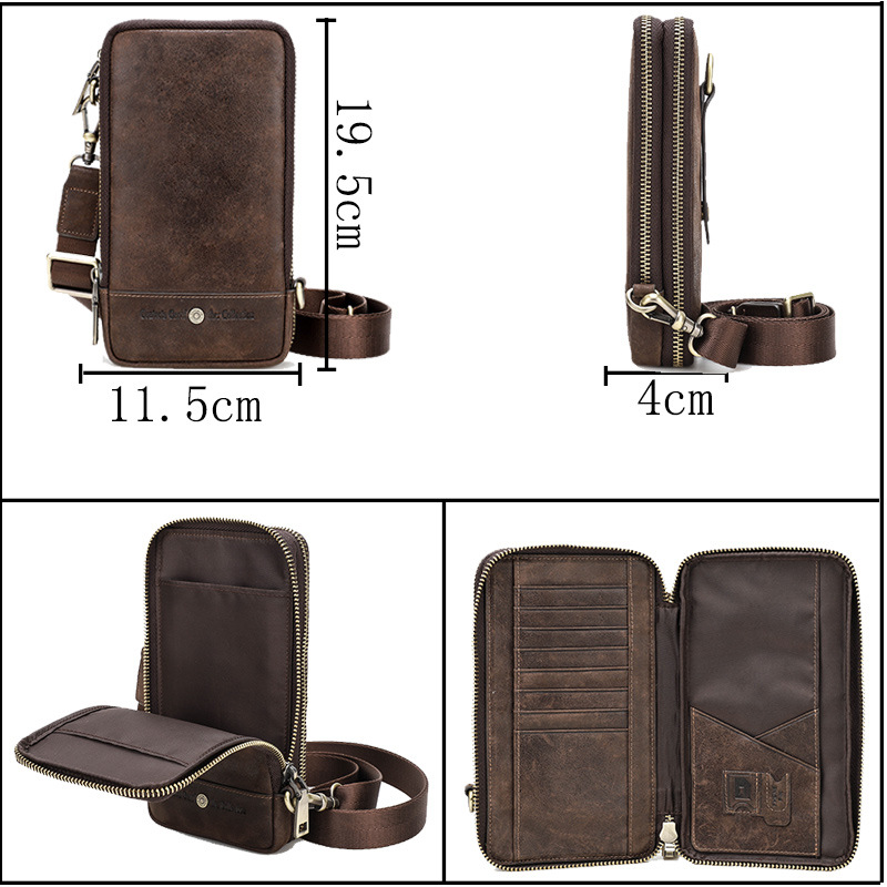 Black Angel European and American fashion EBAY supply men's messenger bag Crazy Horse cowhide men's mobile phone waist bag cross-border delivery