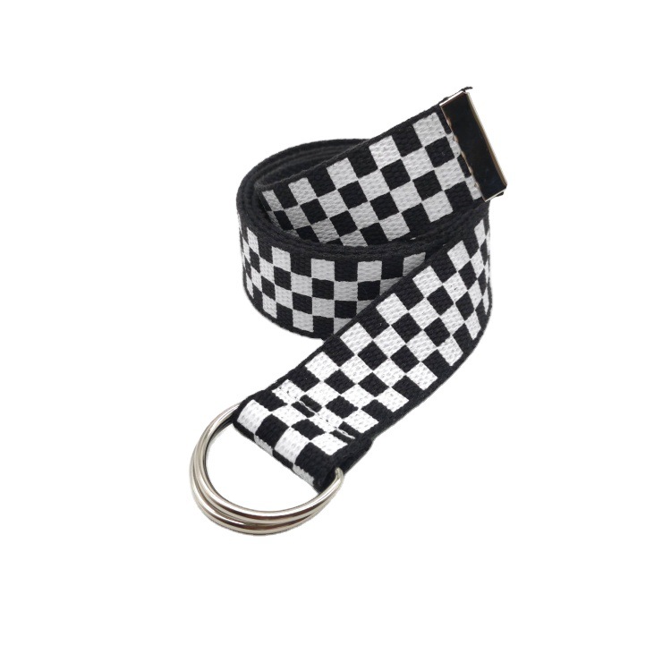 New Chess Double Ring Buckle Men's and Women's Canvas Belt Fashion Simple Student Casual Denim All-match Large Wholesale