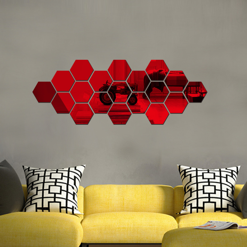 Cross-border hot selling hexagonal acrylic self-adhesive mirror wall sticker honeycomb hexagonal frame wall sticker hexagonal mirror sticker