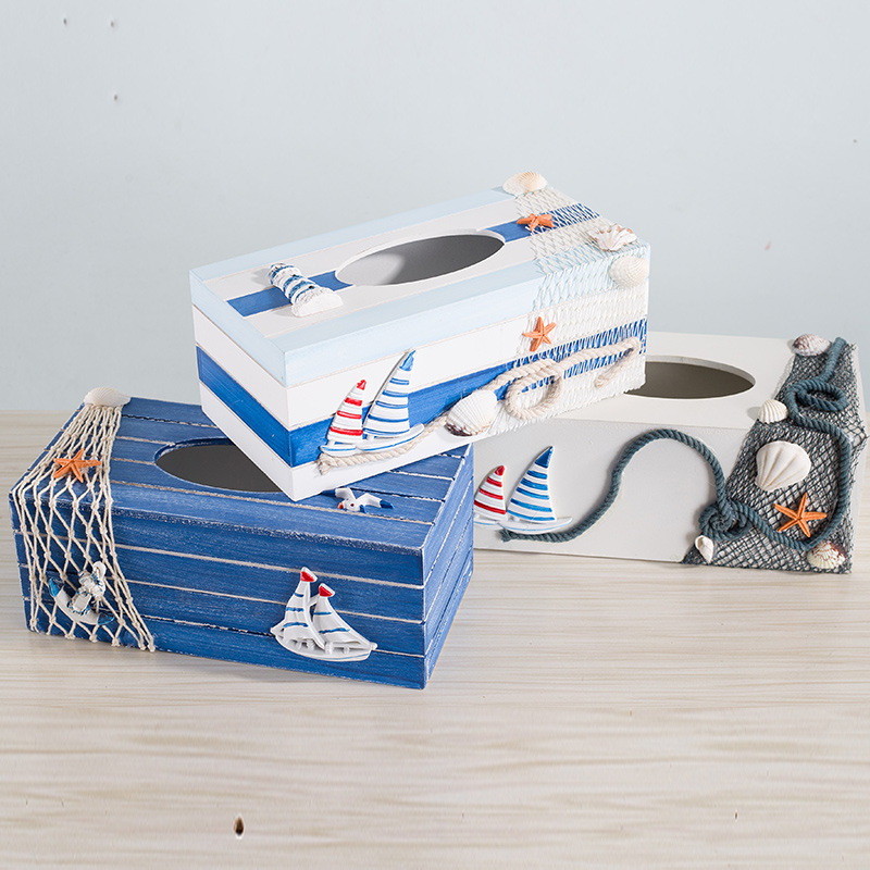 Mediterranean Style Creative Home Decorative Tissue Box Paper Napkin Paper Box Retro Wooden Crafts Ornaments