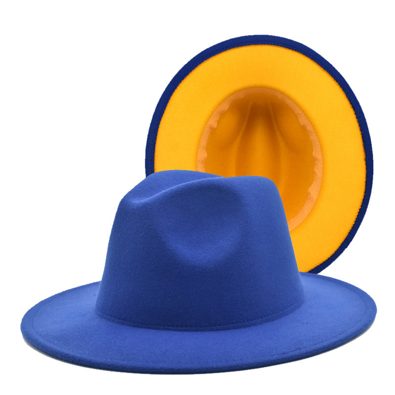 European and American Double-sided Color-matching Felt Hat Women's Wool Topper Hat Fashion Wide-brimmed Hat Cross-border Jazz Topper Hat for Men
