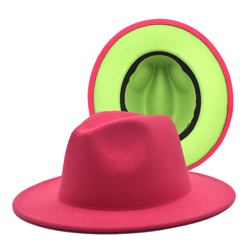 European and American Double-sided Color-matching Felt Hat Women's Wool Topper Hat Fashion Wide-brimmed Hat Cross-border Jazz Topper Hat for Men