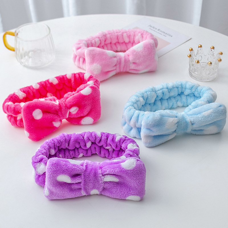 Korean Style Cosmetic Face Wash Hair Band Polka Dot Multi-style Hair Band Hair Band Plush Bow Headband Hair Accessories