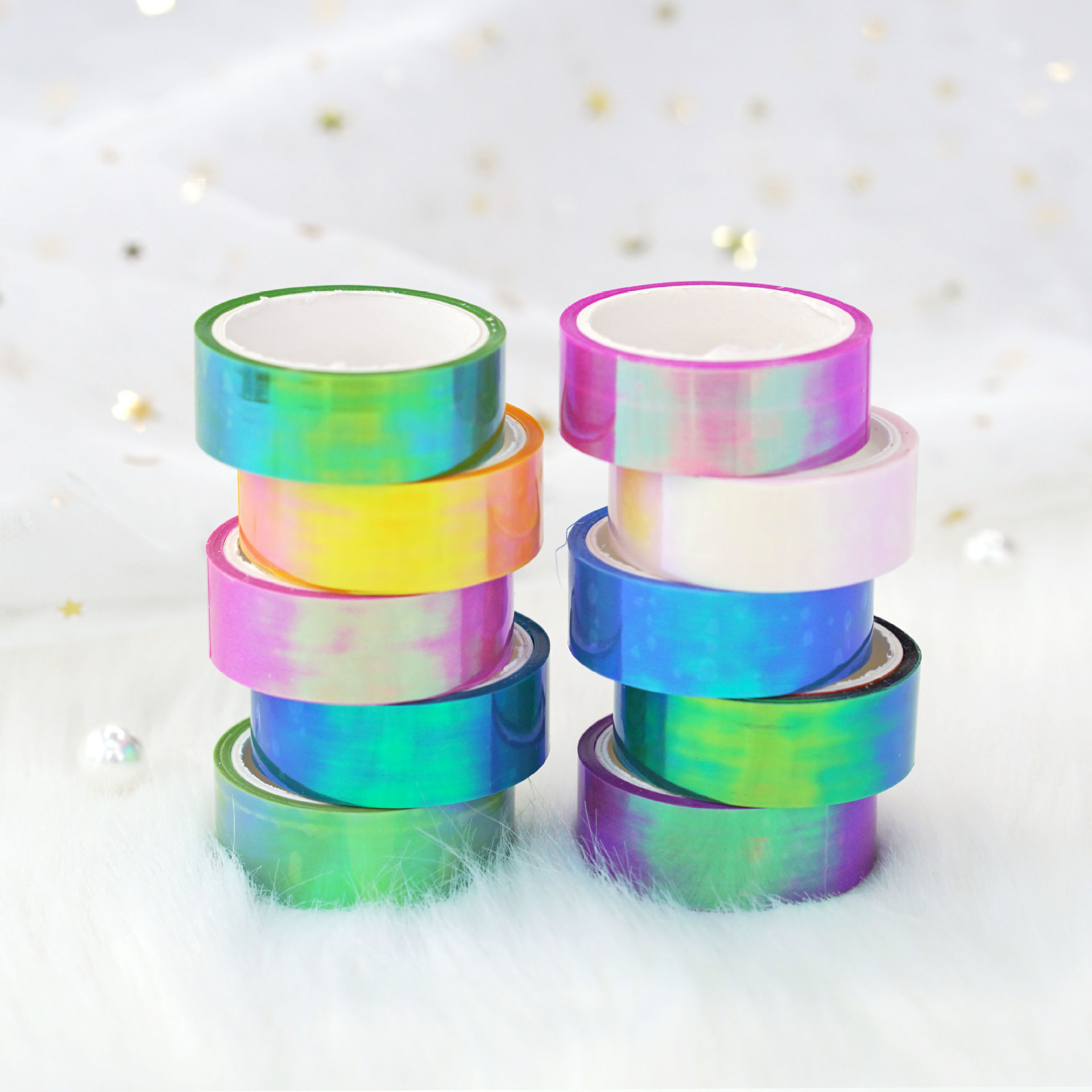10 rolls of iridescent iris laser film tape gradient mermaid Ji cool hand account DIY decoration PE3 meter sticker wholesale