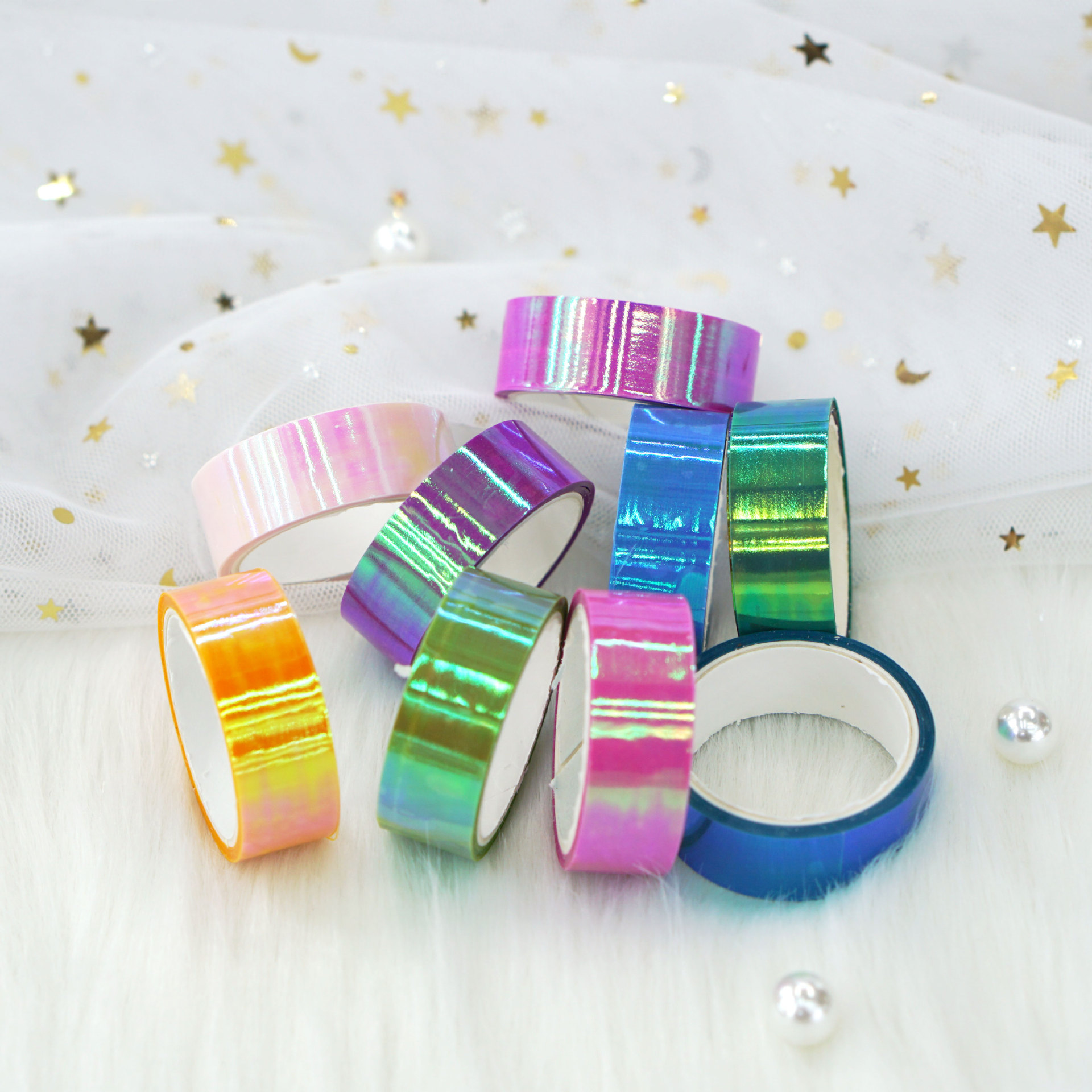 10 rolls of iridescent iris laser film tape gradient mermaid Ji cool hand account DIY decoration PE3 meter sticker wholesale