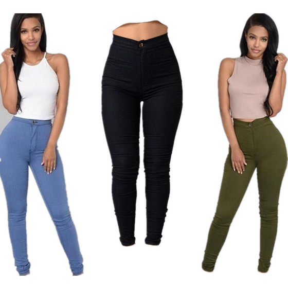 Imitation jeans ladies high waist leggings outside spring large size black pencil pants