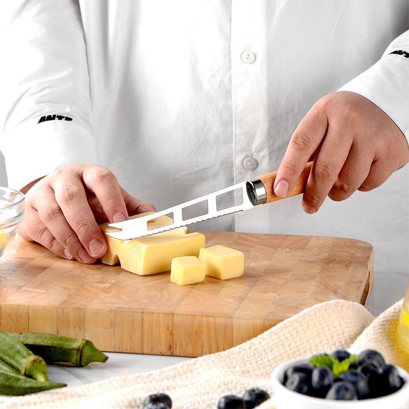 Kitchen gadgets wooden handle small kitchenware stainless steel egg beater miscellaneous pieces baking set Pizza cheese knife