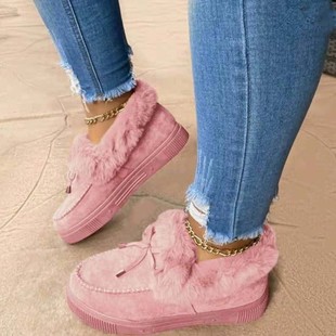 Amazon wish popular women's cotton-padded shoes 2023 autumn and winter New plus size round toe thick bottom fleece-lined sewing shoes snow boots