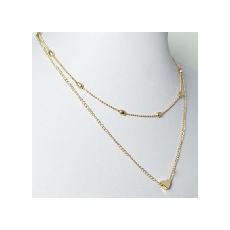 Europe and the United States cross-border jewelry simple fashion women's necklace copper double peach heart multi-layer clavicle necklace sweater chain wholesale