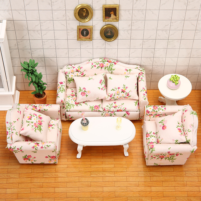 1:12人形屋dollhouseミニ家具ob11モデルピンク布小さな砕花リビングソファーセット|undefined