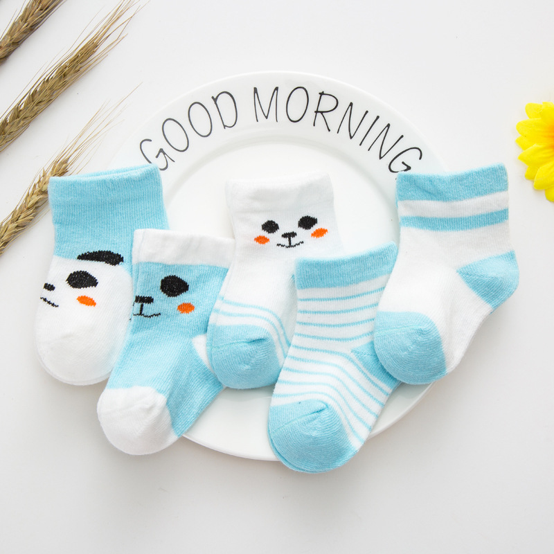 0-1 year old baby socks spring and autumn combed cotton newborn cotton socks little children baby socks cute panda socks 5 pairs