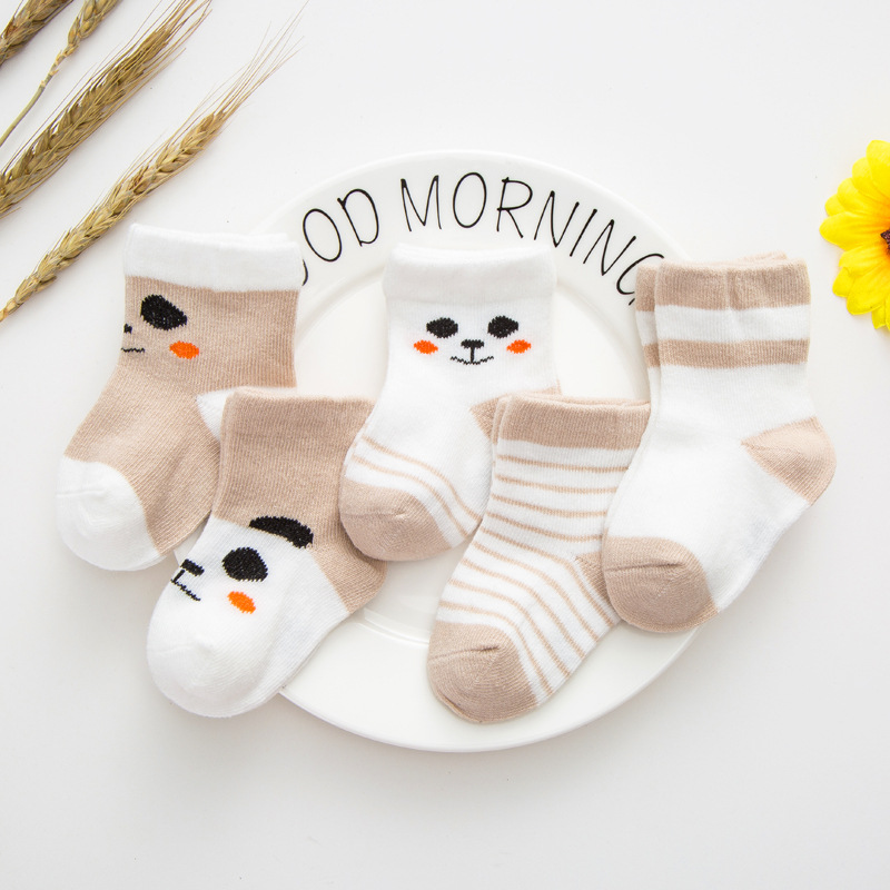 0-1 year old baby socks spring and autumn combed cotton newborn cotton socks little children baby socks cute panda socks 5 pairs
