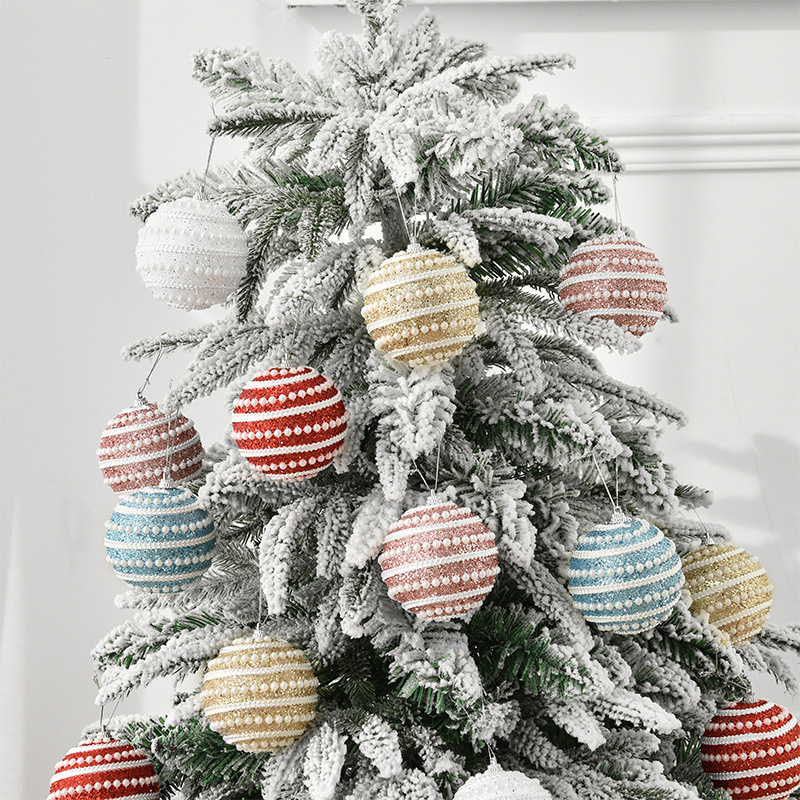 Gangheng Christmas tree decoration pendant red gold Christmas ball 8cm pearl thread decoration high-end sticky Christmas ball