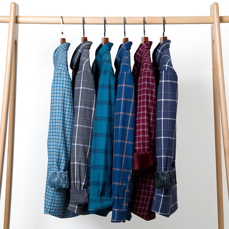 Autumn and Winter Pure Cotton Sanding Plaid Shirt Men's Fleece-lined Thickened Wrinkle-resistant Warm Shirt All Cotton Middle-aged and Elderly Dad's Suit