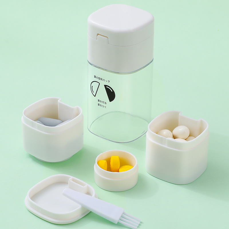 Portable Four Treasure Box Medicine Cutter Creative Multifunctional Medicine Grinding Medicine Cutting Medicine Grinding Medicine Box Portable Five-in-One Medicine Box
