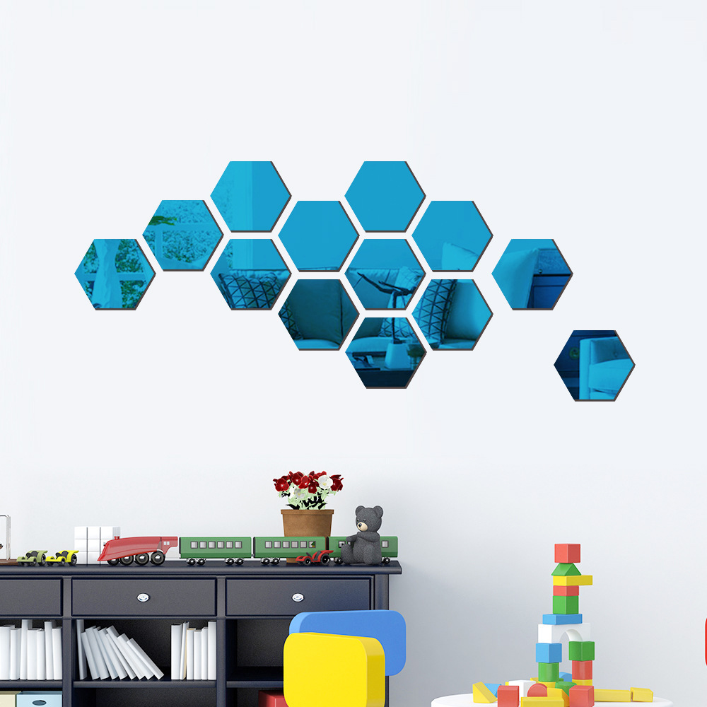 Cross-border hot selling hexagonal acrylic self-adhesive mirror wall sticker honeycomb hexagonal frame wall sticker hexagonal mirror sticker