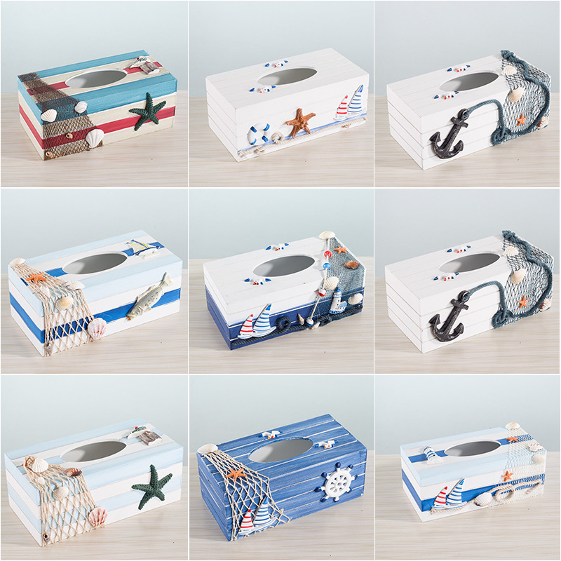 Mediterranean Style Creative Home Decorative Tissue Box Paper Napkin Paper Box Retro Wooden Crafts Ornaments