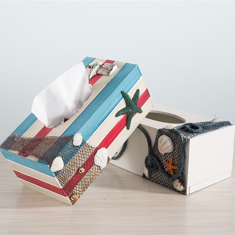 Mediterranean Style Creative Home Decorative Tissue Box Paper Napkin Paper Box Retro Wooden Crafts Ornaments