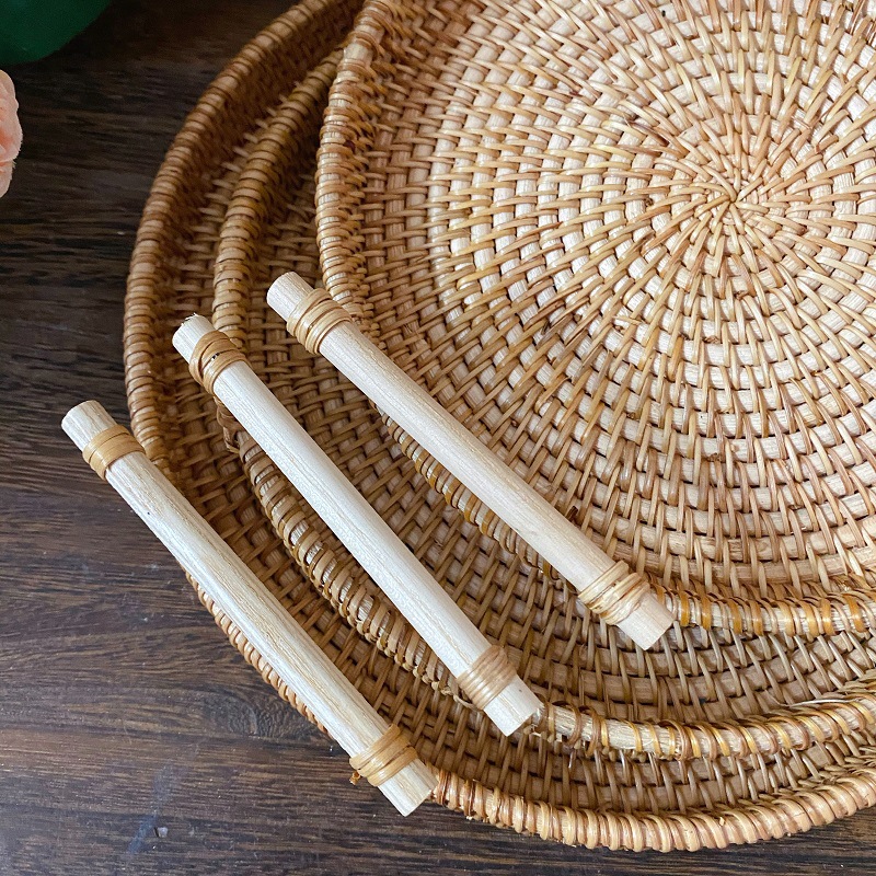 Vietnam Rattan Woven Basket Woven Storage Dim Sum Small Round Snack Fruit Plate Retro Pastoral Style Round Small Basket