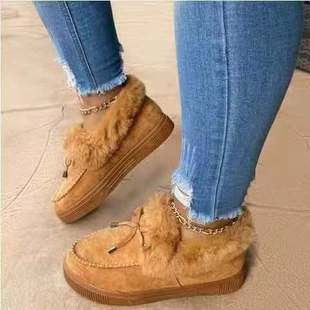 Winter round toe thick bottom fleece-lined thick warm cotton shoes women's foreign trade plus size sewing shoes snow boots peas shoes Temu