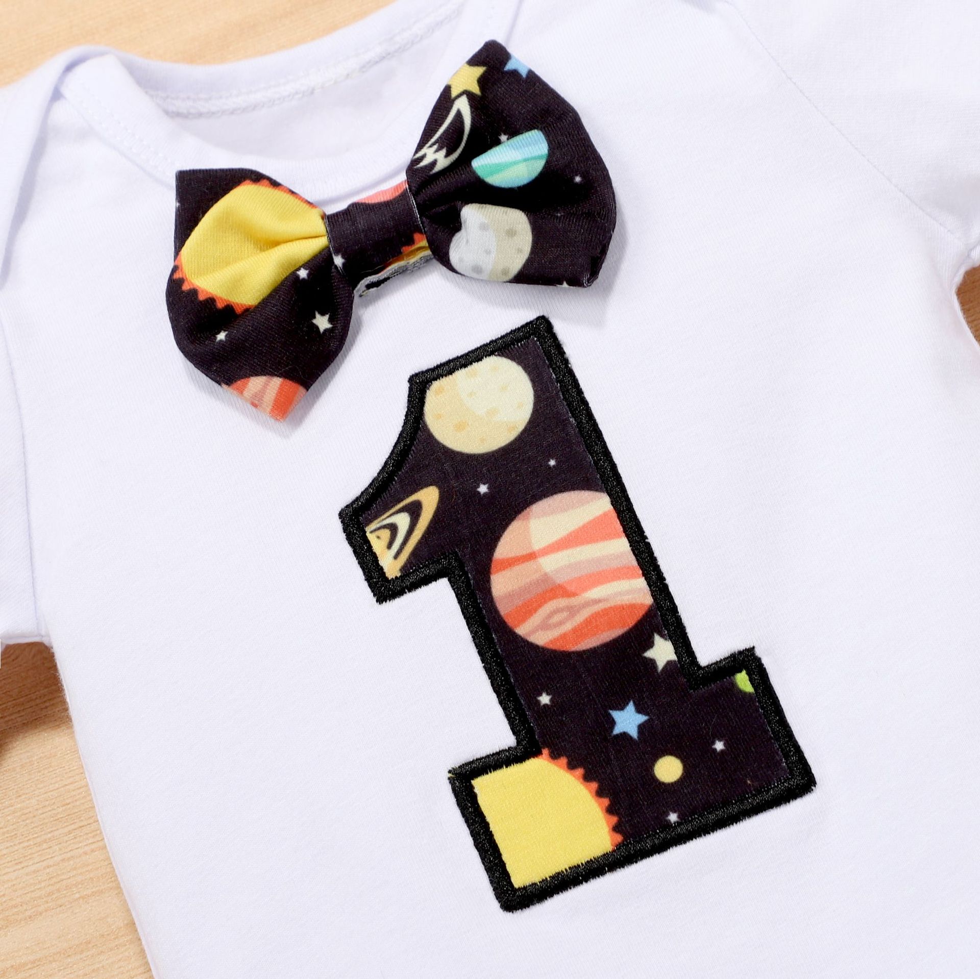 European and American Infant Summer Children's Wear Digital Hare ins Baby Short-sleeved Strappy Pants Birthday Children's Wear Set Cross-Border