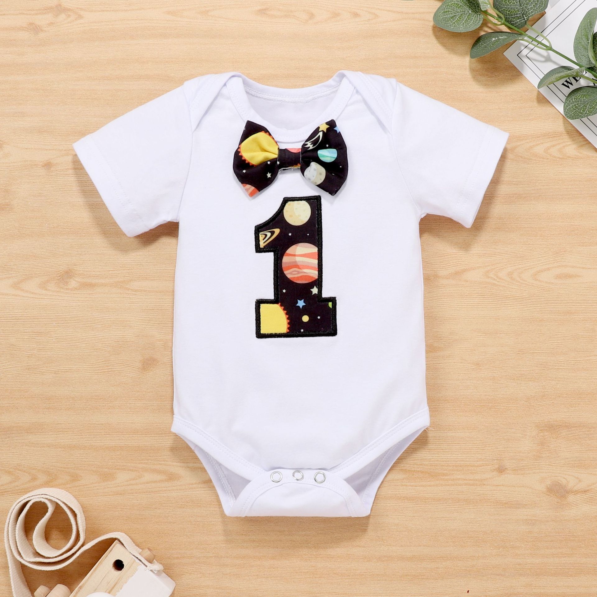 European and American Infant Summer Children's Wear Digital Hare ins Baby Short-sleeved Strappy Pants Birthday Children's Wear Set Cross-Border