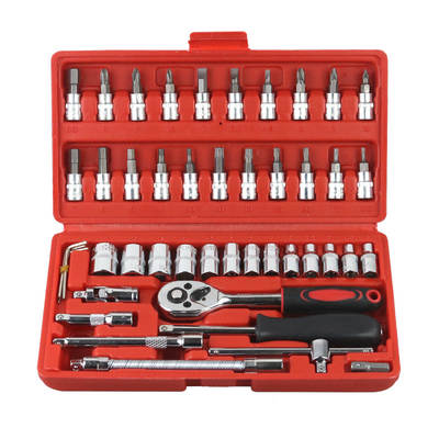 46 Pieces Sleeve Combination Tool Household Small Flying Manual Wrench Set Auto Repair Auto Protection Set Hardware Toolbox