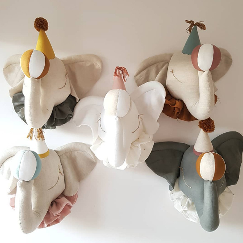 Ins New Nordic Animal Head Children's Room Hanging Elephant Toy Plush Head Decoration Hall Wall Hanging