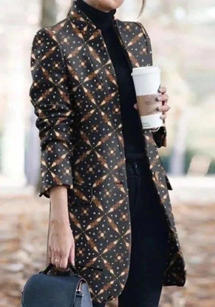 2023 AliExpress Amazon ebay autumn and winter New European and American fashion printed stand collar woolen coat for women