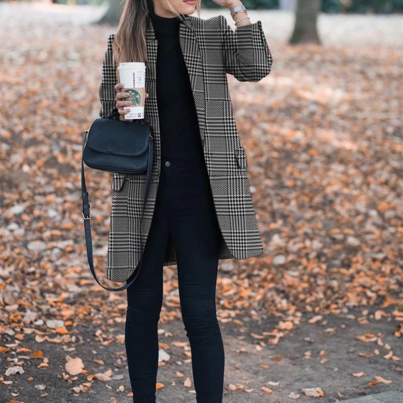 2023 AliExpress Amazon ebay autumn and winter New European and American fashion printed stand collar woolen coat for women