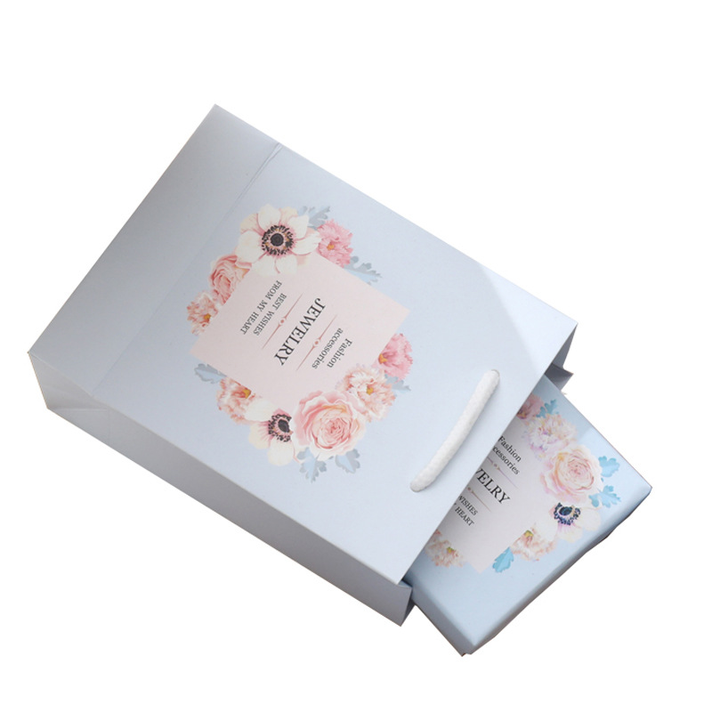 Light Blue Jewelry Box Necklace Packaging Box Simple Fresh Earrings Bracelet Ring Earrings Paper Jewelry Packaging Box