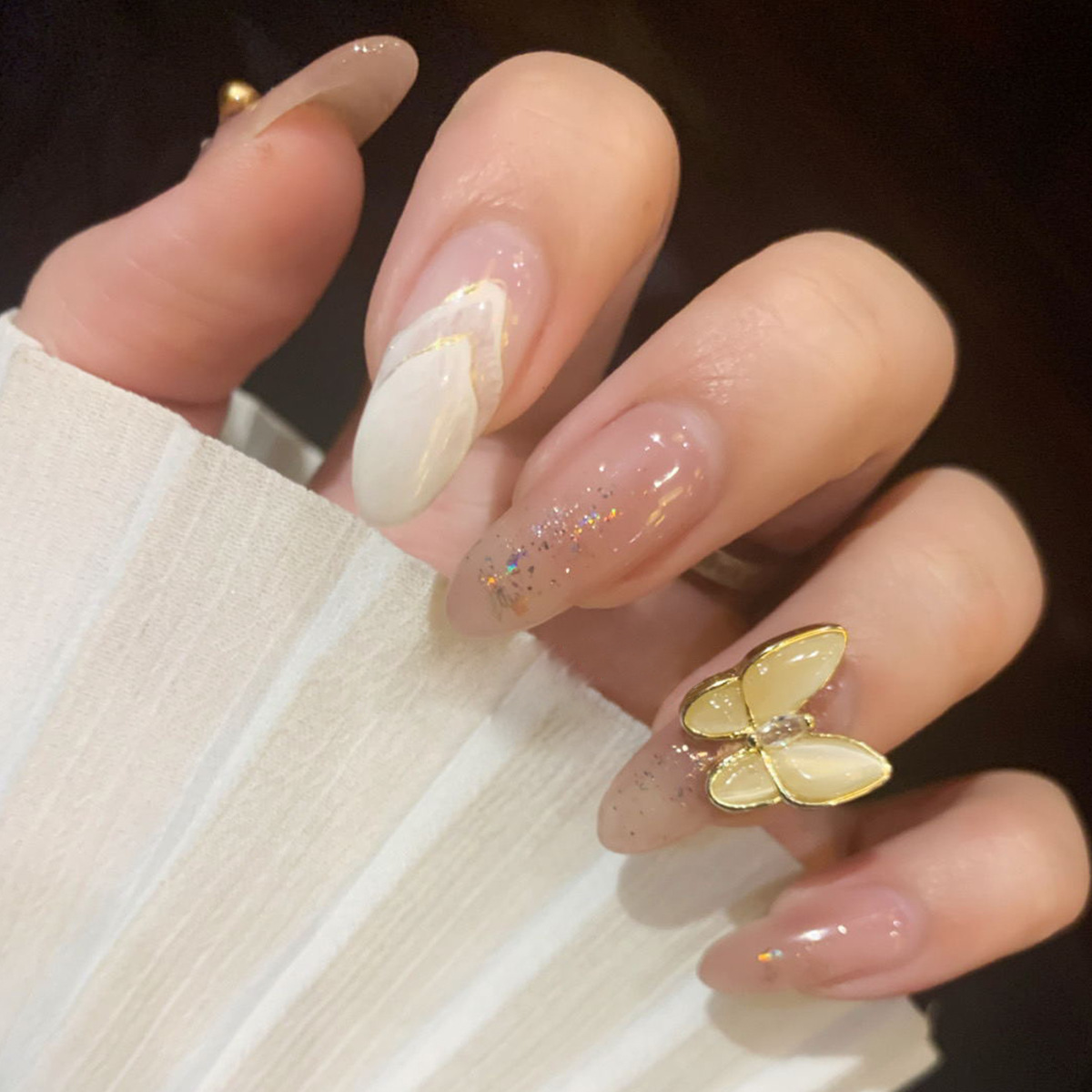 蝴蝶玉子山丘穿戴美甲成品假指甲美甲貼片指甲貼片防水可拆卸甲片