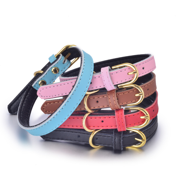 Factory Direct comfortable cowhide pet collar small dog leather collar stainless steel iron lettering dog collar