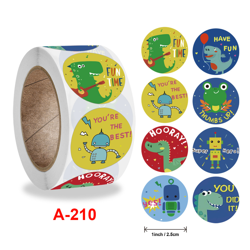 Cross-border round sticker, cute cartoon animal children's reward sticker, teacher and student encouragement self-adhesive label
