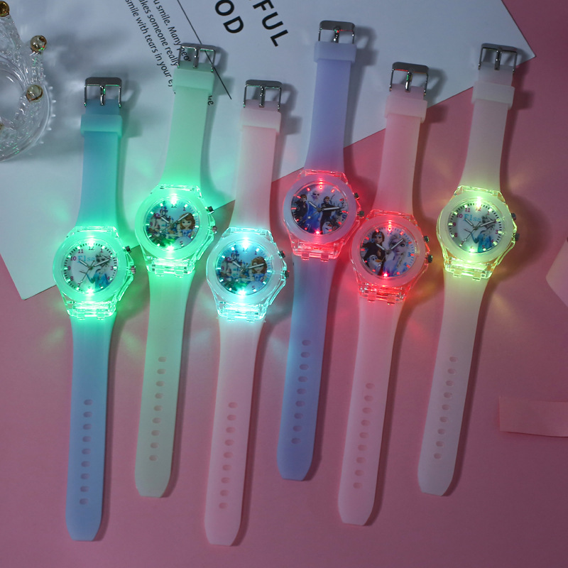 Primary and secondary school students' watches luminous children's electronic watches silicone cartoon watches wholesale new ice and snow princess