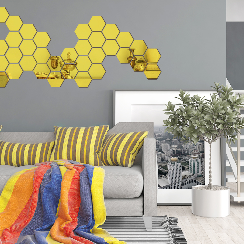 Hexagonal acrylic self-adhesive mirror wall sticker honeycomb hexagonal frame wall sticker hexagonal mirror sticker