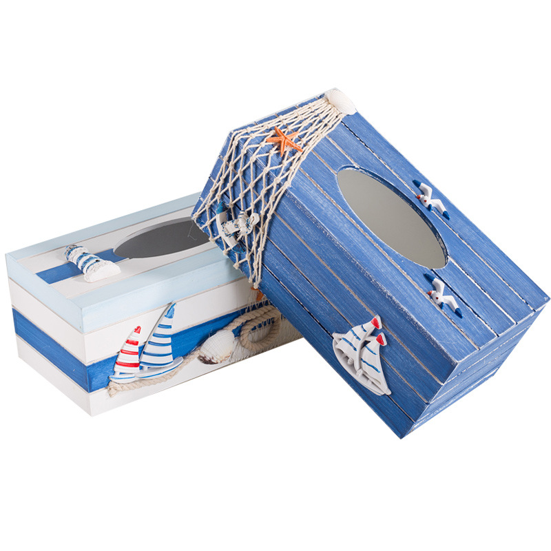 Mediterranean Style Creative Home Decorative Tissue Box Paper Napkin Paper Box Retro Wooden Crafts Ornaments