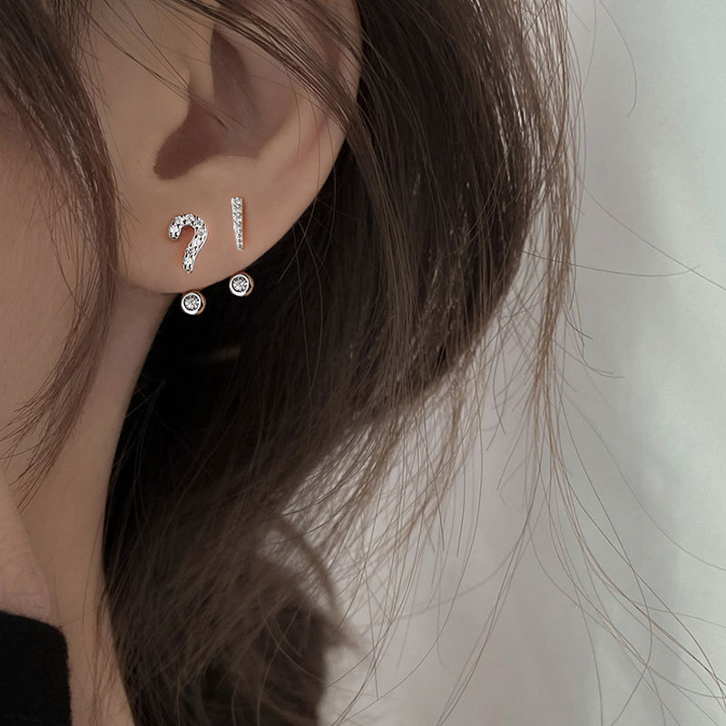 Korean Style Creative Question Mark Exclamation Mark Earrings Women's S925 Silver Pin ins Fashionable Internet Popular Simple All-Match Student Earrings