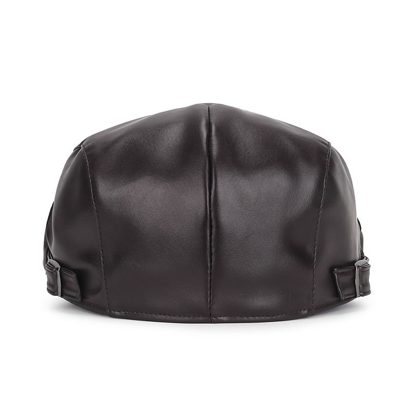 pu Spring Autumn and Winter Leather Beret Men and Women Casual Korean Style Outdoor Cap Fashion Retro Couple Forward Cap