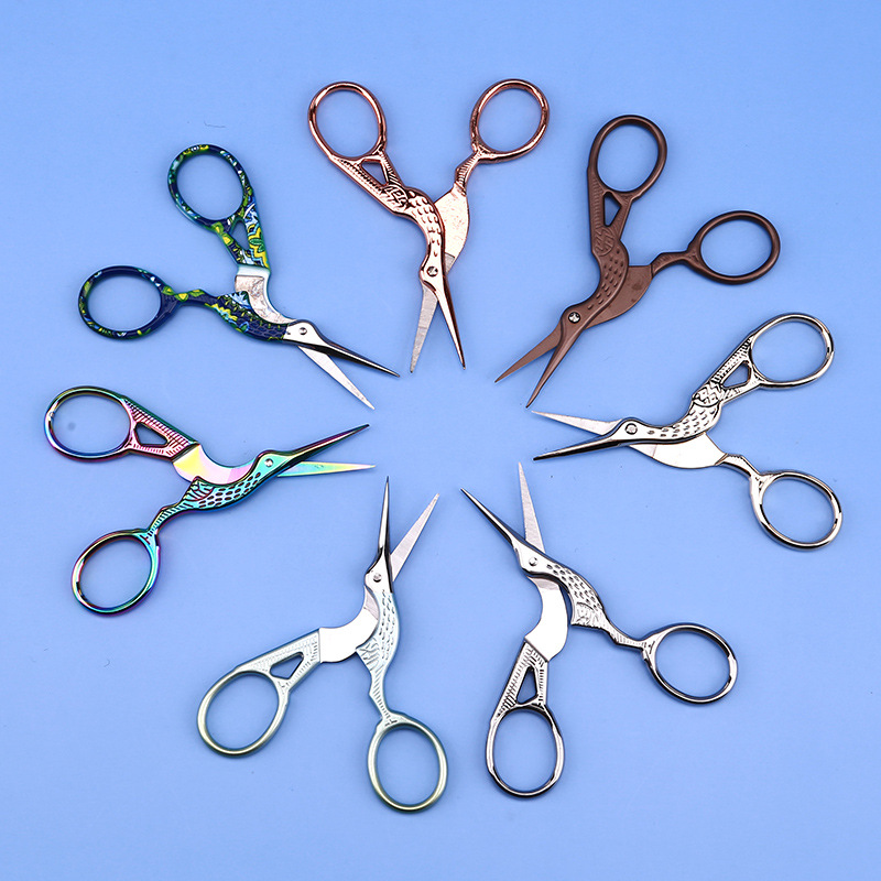 Spot supply stainless steel crane shears thread shears cross-stitch small scissors retro embroidered tea shears crane-shaped small scissors