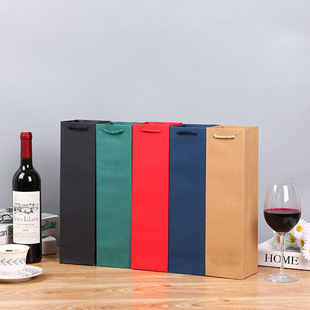 in stock universal red wine gift paper bag high-end tote bag wine valentine's day kraft paper bag printing logo