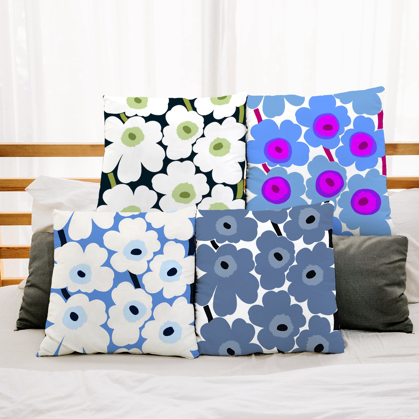 Nordic Finland One Piece Marimekko Poppy diy Sofa Soft Backrest Flannel Pillow Case