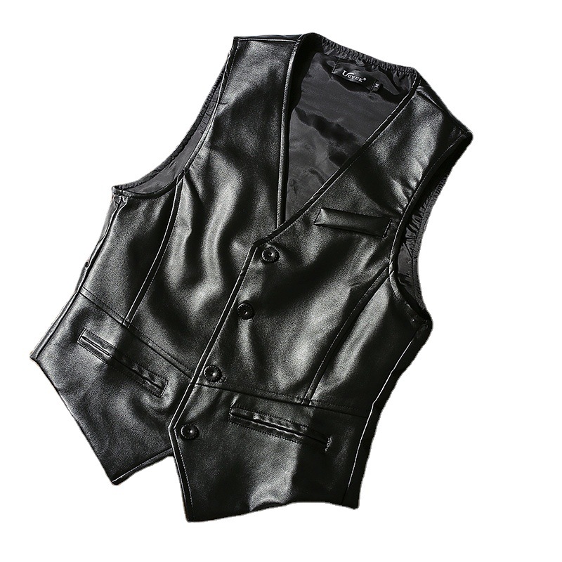 Amazon wholesale men's casual fashion PU vest men's vest Tide men's leather slim clothes men's