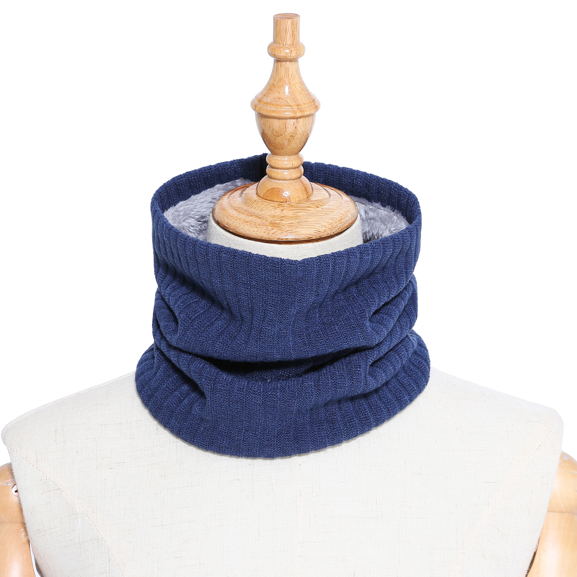 Amazon winter solid color knitted collar outdoor warm collar men's and women's double-layer pullover fleece-lined scarf in stock